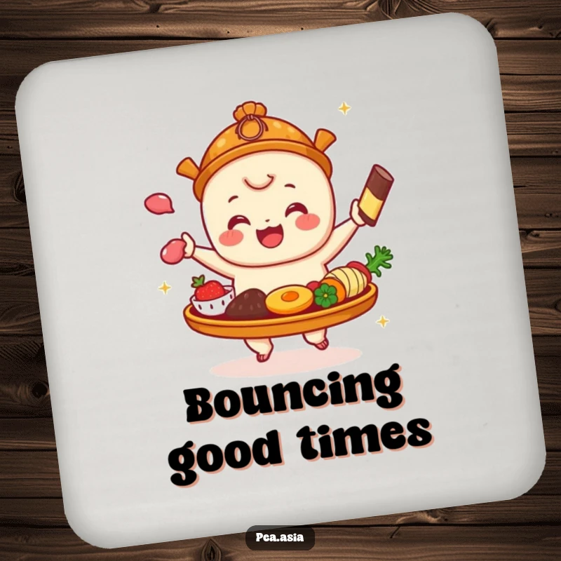 Funny Dim Sum Coaster: A charming coaster featuring a dim sum platter illustration with items bouncing with glee, protecting surfaces with humor.