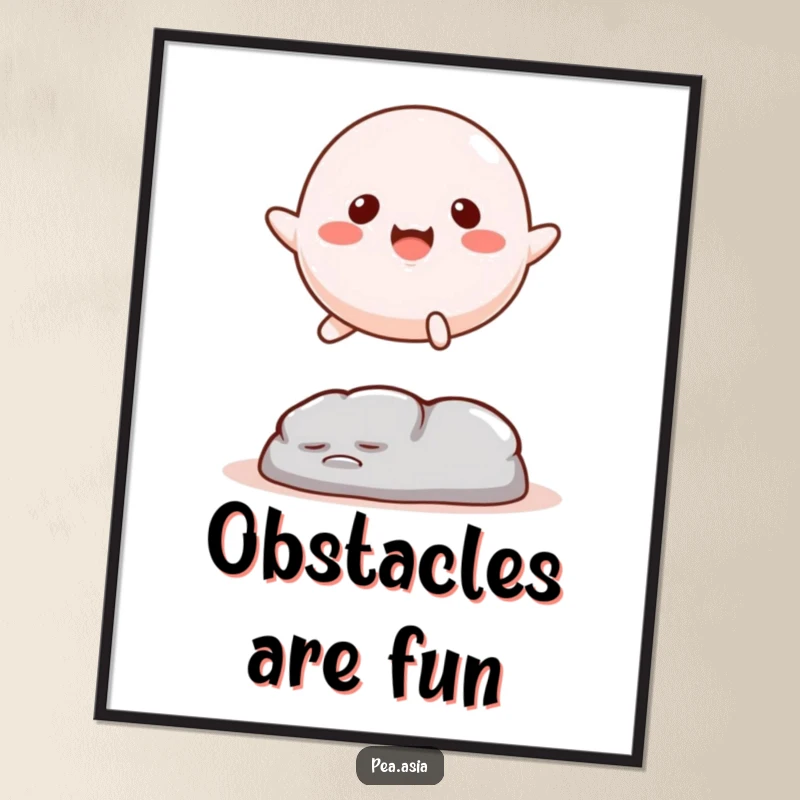 Funny Mochi Poster: A happy mochi character with legs leaping over an obstacle, creating a vibrant and sweet piece of wall art.