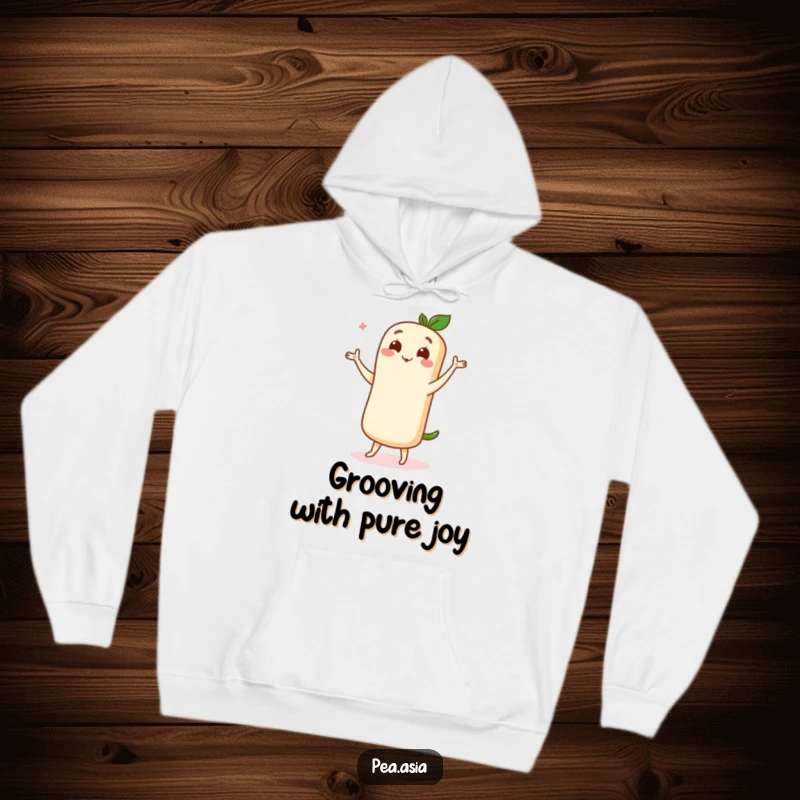 Funny hoodie showing a cute spring roll character in a delightful, graceful dance move, perfect for cozying up.