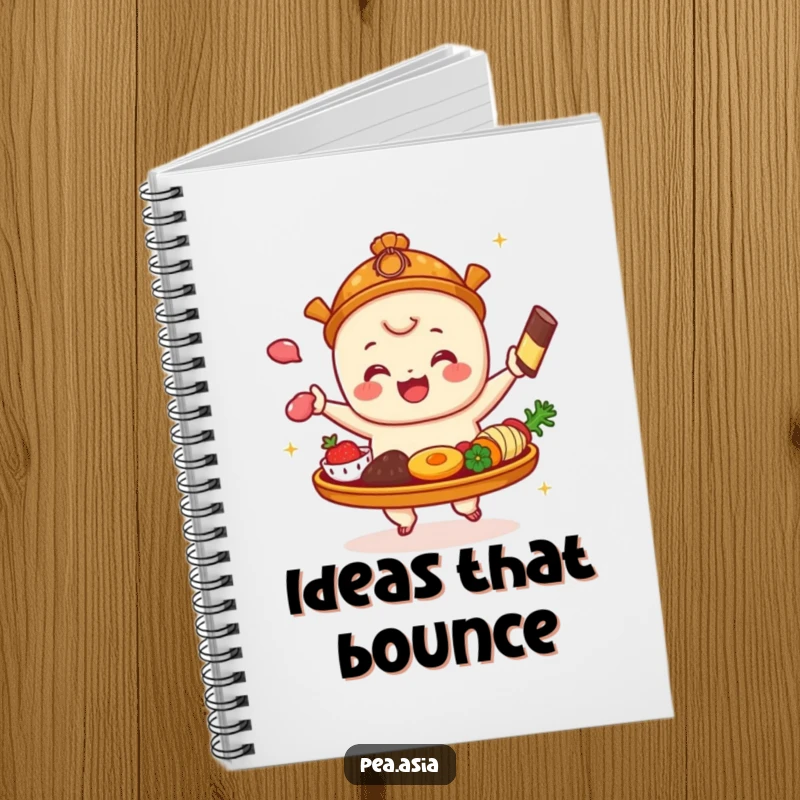 Funny Dim Sum Notebook: Features a dim sum platter where items bounce with glee, ideal for journaling, sketching, or jotting down thoughts.